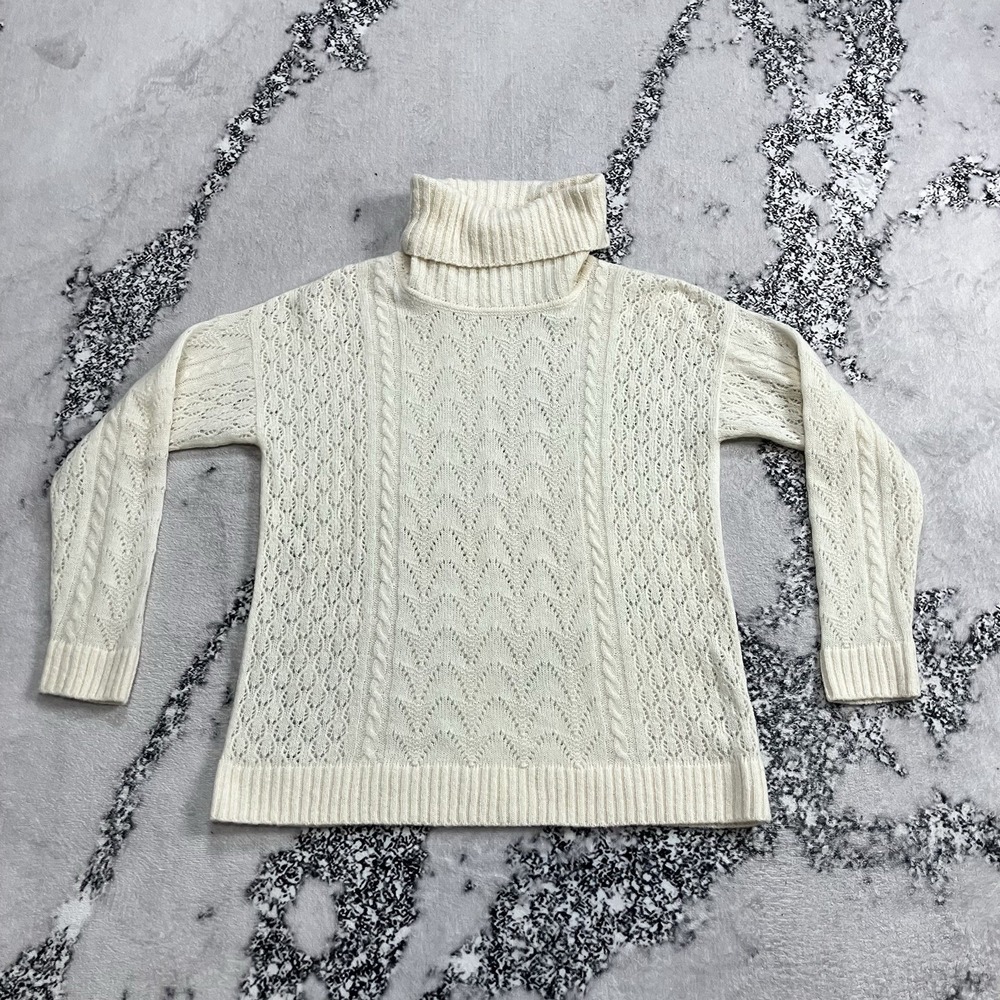 NOVICA Baby Alpaca Wool Cable Knit Turtleneck Sweater‎ Cream Ivory Size L